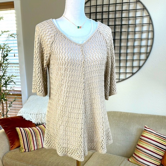 Boho spring summer open weave tunic short sleeve sweater - Picture 1 of 6